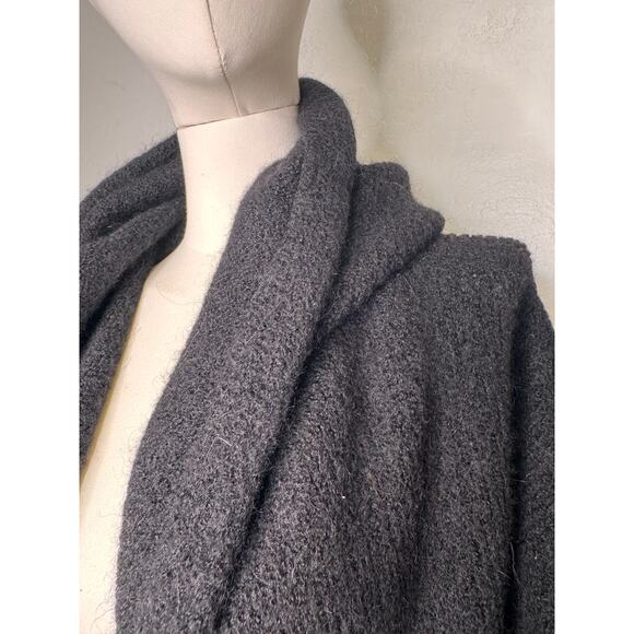 Peruvian Connection Womens Wool Black Thick Long Open Hooded Cardigan Pocket M/L - Picture 7 of 9